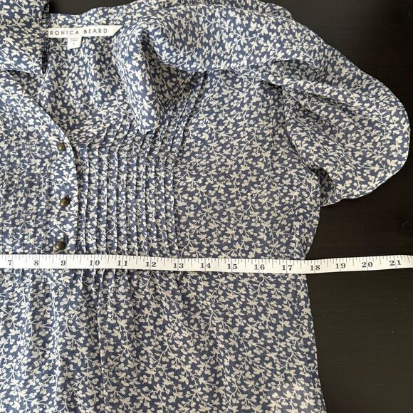 Veronica Beard Blouse Sz 4 Blue White Floral V Neck Long Sleeve Sheer Silk Boho - Picture 14 of 15